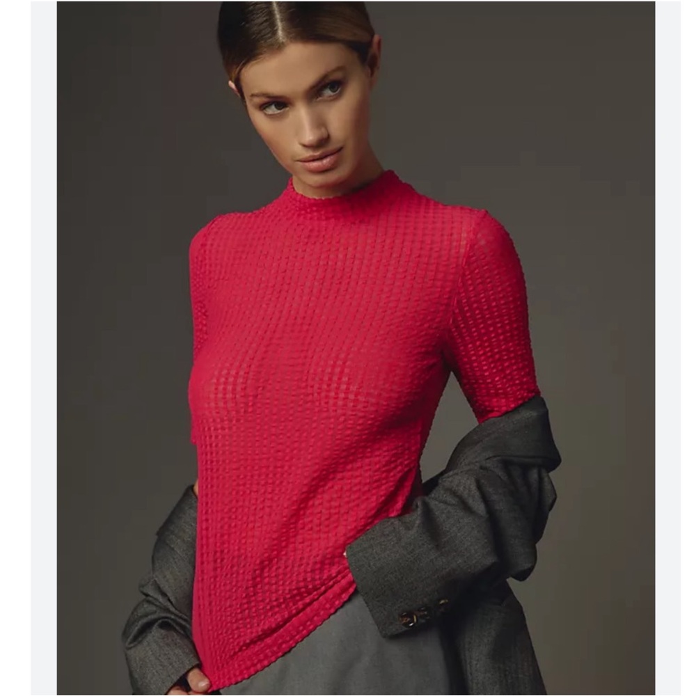 Anthropologie Maeve Sheer Mesh Mock Neck Top NEW